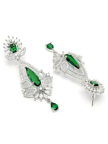 Image of Karatcart Women Silver Plated Blue American Diamond Studded Jhumki Earrings