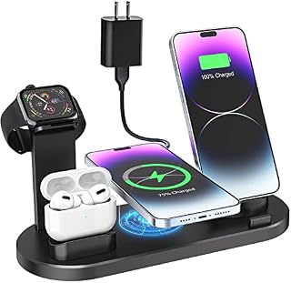 Wireless Charger Stand, Kertxin 4 in 1 Wireless Charging Station Dock for Apple Watch, AirPods, iPhone Series 13/13Pro/Mini/12/12Pro/11/11Pro/Max/Xr/Xs/X /8Plus,Samsung Phone(iWatch Charger Required)