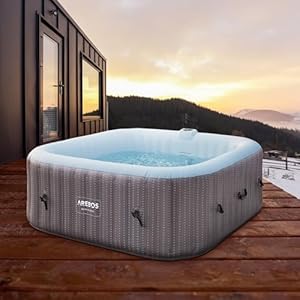 Arebos Spa whirlpool 2400W | Buitenbad | voor 6 personen 185x185cm | 130 massagejets | 910 L met verwarming | Opblaasfunctie met één druk op de knop | Incl. afdekking | Bubble Spa & Wellness Massage