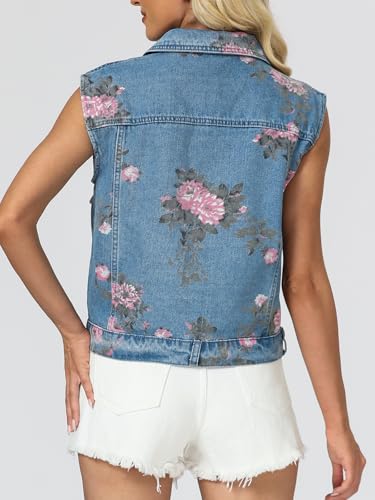 LifeShe Denim Vest Women Sleeveless Casual Floral Printed Jean Waistcoat Jacket3