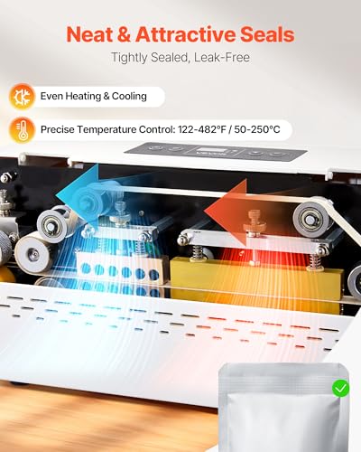 VEVOR Versiegelungsmaschine, 8-12 mm Siegelbreite, Automatischer Durchlaufbandschweißer mit digitaler Temperaturregelung, Abschaltautomatik, Heißsiegelgerät für 0,06-0,2 mm Plastiktüten