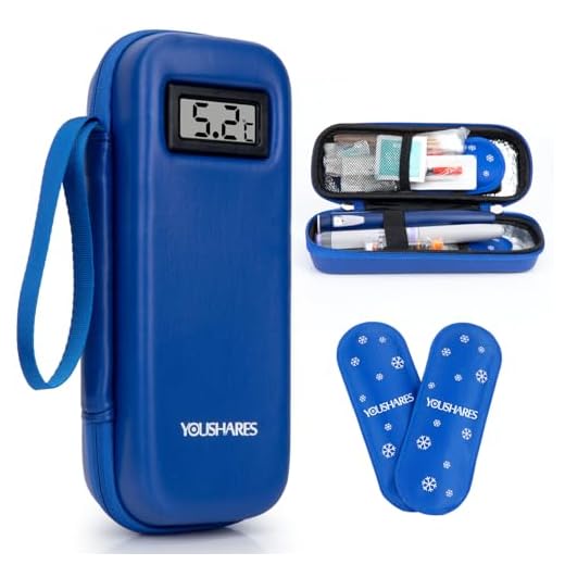 YOUSHARES Insulin Kühltasche mit 2 TSA Eispackungen, Mini Medikamenten Kühlbox auf Reisen, Isoliertasche Klein Etui für Epipen, Insulin Pen, Insulin,Andere Medikamente Zubehör, Diabetiker Tasche(Blau)