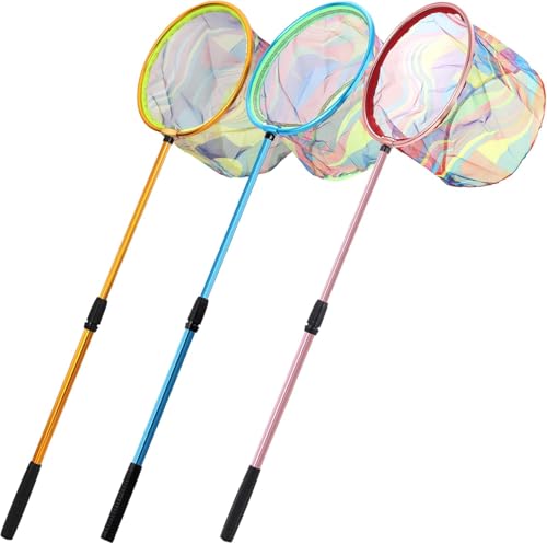 3Pcs Angel kescher für Kinder 68-95cm Teleskop Angelkescher Schmetterlingsnetz Klein Fangnetz Insektennetz Angelkescher für Kinder zum Fangen von Insekten Schmetterlingen Fischernetze