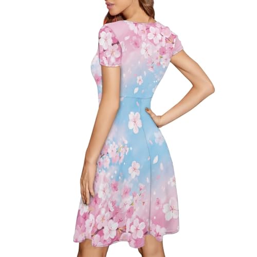 Image of AFPANQZ Womens Casual Summer Lightweight Vintage Dress Short Sleeve Midi Dress Knee-Long Luxury Formal Dress