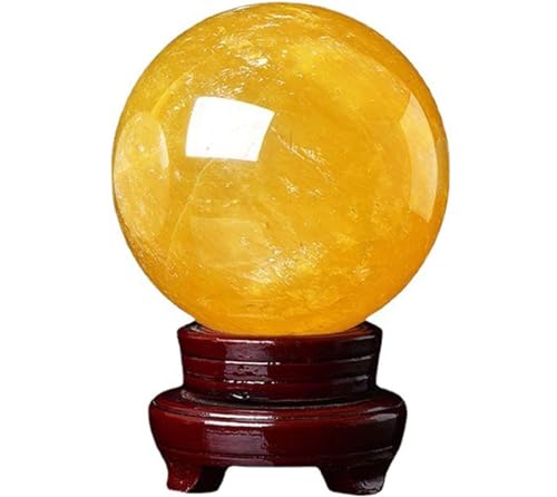 Boule de cristal jaune citrine de 150mm avec support en bois pour décoration