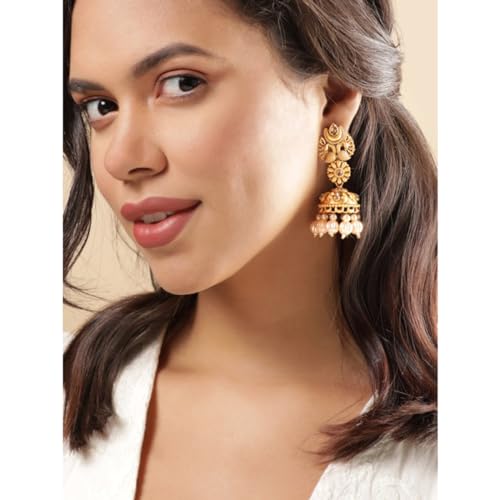 Image of Rubans Jhumka Earrings Gold Plated Stylish Traditional Trendy Jewellery Gift for Women & Girls