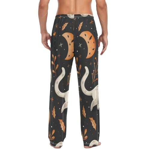 Men's Pajama Pants Cute Cats Halloween Pumpkin Sleep Pajama Lounge Pant with Pockets, Elastic Waistband2