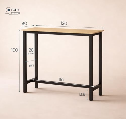 Miniatura 3 de Mb Muebles Bonitos, Mesa Alta Bar Ani, Barra Cocina De Estilo Minimalista Con Patas De Metal, Melamina Mate, Negro Y Sonoma, 120x100x40 Cm