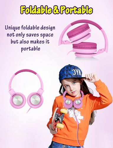 Image of Voopwink Kids Headphones with Microphone, Wired Over Ear Headsets with Limited Volume 85dB / 94dB for Boys Girls Teens Children Online School /Travel /iPad /Tablet /Cellphone