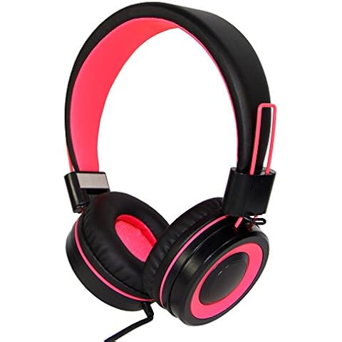 Rockpapa Over Ear Adjustable Folding Foldable Headphones Headsets with Microphone for Smart Phones Android Tablets Computer iPad iPod MP3/4 DVD (Black/Pink) Cover