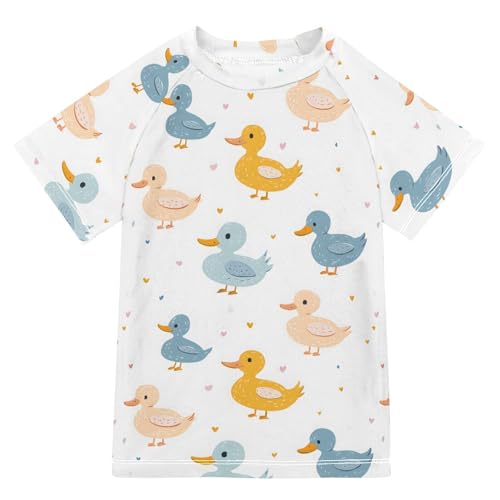 ALAZA Kids Rash Guard Girls Boys Toddler Swim Shirts Short Sleeve Colorful Duck UPF 50+ 3T