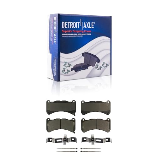 Image of Detroit Axle - 4pc Front Brake Kit for 2018 2019 2020 2021 Subaru WRX STI, Drilled and Slotted Disc Brake Rotors Ceramic Brakes Pads w /Hardware Replacement: 13.39 inch inch Rotor