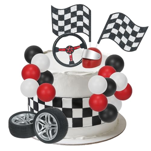 Décorations de Gâteau Voiture 21 Pièces Volant Casque Drapeau Pneu Boules de Décoration Gâteau...