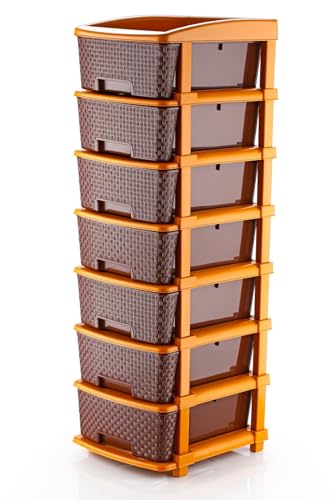 AZZOTE Plastic Drawers Storage - Versatile Storage Drawer Organizer Your Essentials - Ideal Drawers for Storage in Home, Office, or Classroom Brown | 7 Layer (7 Layer Brown)