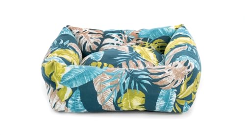 Record - Cuccia per Cani e Gatti Monstera in Cotone, Colore: Blu,50x35x15h cm. Lettino imbottito per animali a rapida asciugatura, morbido e accogliente. Cuscino rettangolare per cani e gatti.