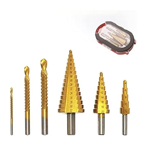 6PCS HSS Drill Bit Set with Case Titanium Coated 3 Sizes of Step Drill Bits and 3 Sizes of Twist Drill Bits for Metalworking, Woodworking, Hole Drilling Cover