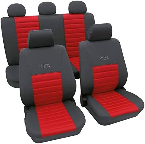 Petex 22374812-5498, Active Sports Car Seat Covers, Red & Grey, Washable at 30 Degrees, Airbag Compatible