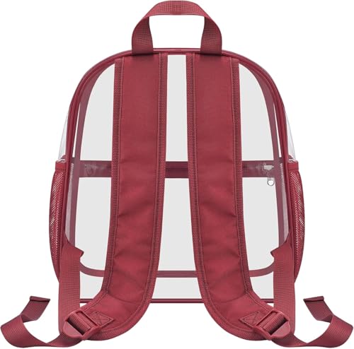 Image of Busiuw Clear Backpack for Stadium Events 12x12x6 Mini Small Sports Fan Backpacks with Front Pocket for Concert Sport Events Work Travel(Rose red)