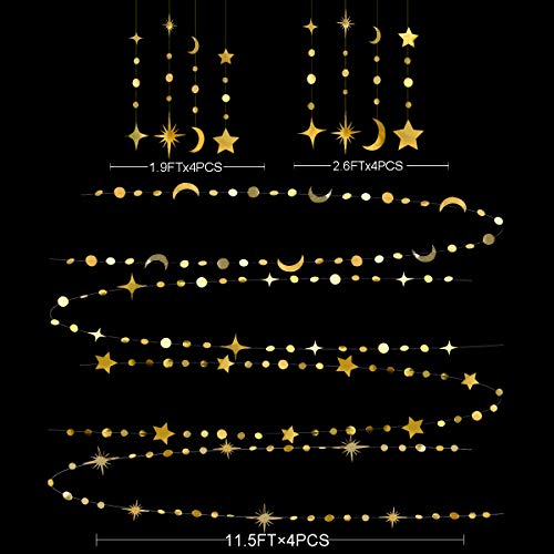 Image of Gold Star Moon Party Decorations Gold Circle Dot Garland Crescent and Twinkle Little Star Streamer Banner for to The Moon Birthday Witchy Whimsical Ramadan EID Mubarak Celestial Decor Supplies