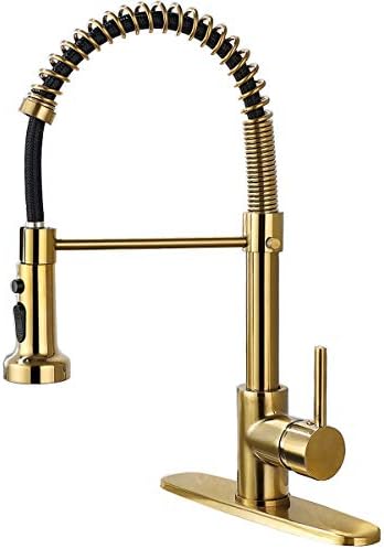 Ntipox Brushed Gold Kitchen Faucet with Pull Down Sprayer,Brushed Brass Kitchen Sink Faucet Single Handle Single Lever ，Spring Rv Kitchen Faucet, 3 Function Laundry Faucet
