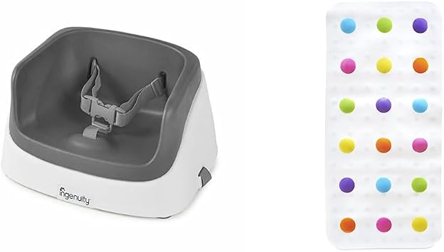 Ingenuity SmartClean Toddler Booster Seat, Slate, Dining and Feeding Seat for Toddlers, 16 Months & Munchkin Dandy Dots Non Slip Baby Bath Mat, Colourful Bubble Bath Mat & Shower Mat