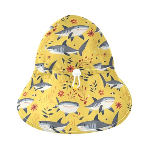Cartoon Sweet Shark Yellow Baby Boys Girls Beach Hats Toddler Boy Beach Bucket Hat Girl Sun Protection Large Brim Traveling Swim3