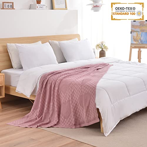 Chavish Cotton Waffle Wave Blanket Oversized, 59"X79" Luxury Soft Breathable Waffle Blanket Skin Friendly, Lightweight Blanket Layer For Bed Pink #TOP2