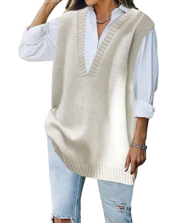 Image of Women's Casual Sweater Vest Sleeveless Knit Waistcoat Loose fit Pullover Sweaters
