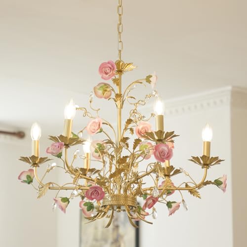 Farmhouse Dining Room Over Table Chandelier Hanging Light Fixture Pink Bedroom Art Deco Unique Rustic Tree Lamps Leaves Lighting Fixtures Foyer Living Room kitchen Ceiling Crystal Pendant Lights