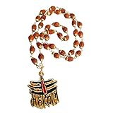Shiv Locket Pendant with Rudraksha Mala ~ Golden Om Trishul Damru Pendant Spiritual Shiva Bholenath Religious chain Locket Himalayan Genuine Original Rudraksha Rosary Garland Tibetan Necklace Mahakal