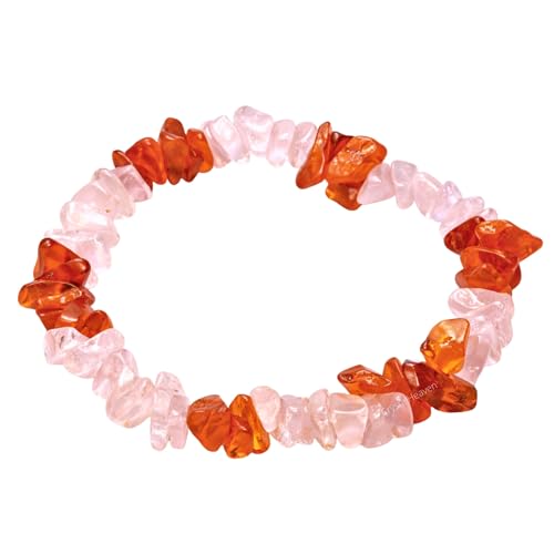 Image of Certified Rose Quartz - Carnelian Bracelet for Women Men with Healing Crystal and Reiki Stone - Beautiful Gemstone Beaded Bracelet for Balance, Harmony & Positive Energy (Chips Stone Beads)