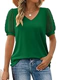 Aokosor Womens Blouses and Tops Short Sleeve V Neck Shirts Work Casual Polyester Tshirts Green XL