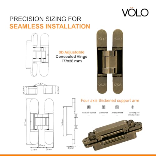 Image of VOLO Heavy-Duty Concealed Hinges - Hidden Door Hinges for Wooden & Flush Doors, Matt Black Finish | Pack of 2 Pieces | (7 Inch | Antique)