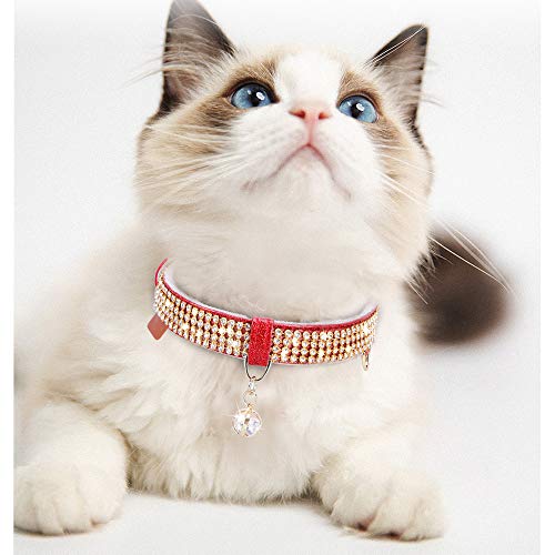 Petshome Cat Collar, Dog Collar, [Bling Rhinestones] Premium Pu Leather With Pendant Adjustable Collars For Cat And Small Dog Extra Small Red #TOP5
