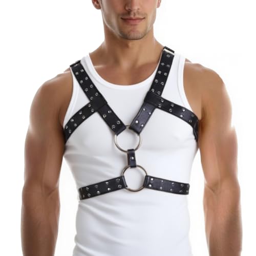 Men's Chest Harness Belt, Body Harness for Men, Adjustable PU Leather Male Punk Chest Belt Shoulder Harness Fashion Costumes for Cosplay Party