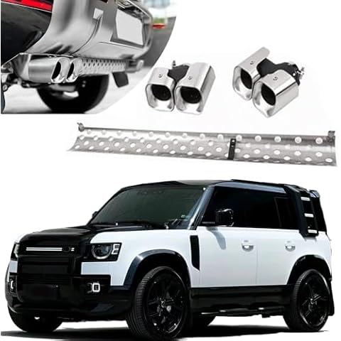 Khan Look Tail Pipe Throat fits for LR Defender 110 130 90 2020 2021 2022 2023 2024 2025 Dual Exhaust Pipe mask Exhaust Modification Decorative Accessories Stainless Steel (Silver, 3.0L) Cover