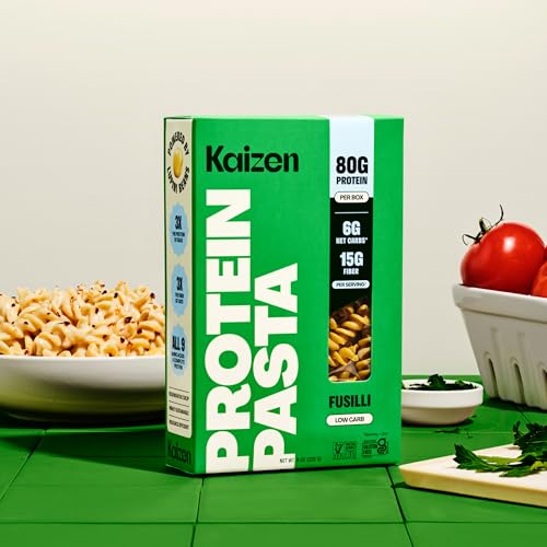 مكرونة فوسيلي منخفضة الكربوهيدرات من كايزن فود كومباني، عالية البروتين (20 غرام)، خالية من الغلوتين، صديقة للكيتو (6 غرام صافي)، نودلز لوبيني نباتية مصنوعة من دقيق الترمس عالي الفايبر - 8 اونصة (عبوة من 3 قطع)