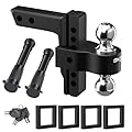 Adjustable Trailer Truck Drop Hitch - Fits 2 Inch Receiver Only, 6 Inch Drop Dual Ball Mount 2" and 2-5/16" Up to 12,500 LBS GTW, Heavy Duty Aluminum Towing Hitch with 2 Hitch Locks & 4 Silencer Pads