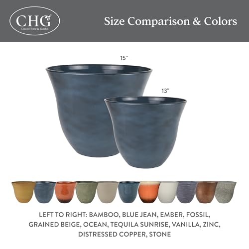 Classic Home and Garden Honeysuckle Resin Planters - Lightweight Indoor & Outdoor Plant Pots - UV-Resistant Plastic Flower Pots - Pot Planters for Flowers & Herbs (13" Tequila Sunrise)