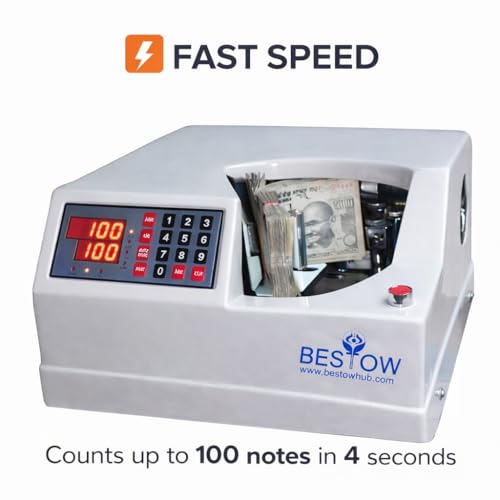 Image of Bestow Heavy Duty Currency Counting Machine | 1500 Notes /Minute High-Speed Note Counter for Bank, Office & Home Use (White)