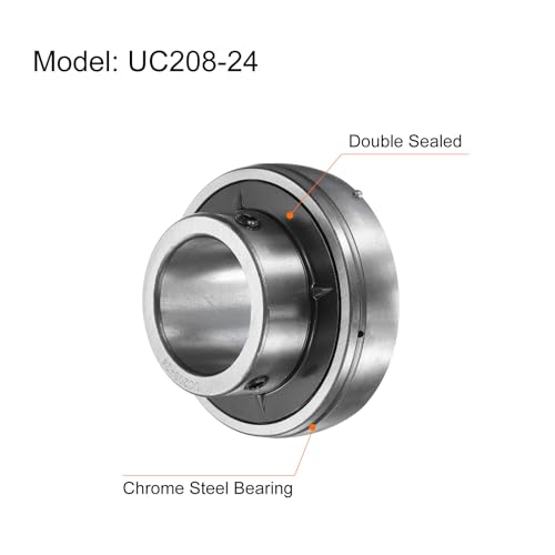 uxcell 2pcs UC208-24 Pillow Block Bearings 1-1/2" Bore Bearing Units Chrome Steel (GCR15) Flange Mounted Bearing Housing with Wrench by uxcell - Used condition - Image 3