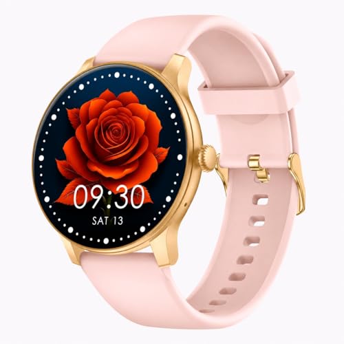 AcclaFit Smartwatch Damen Herren, 1.38 Zoll HD- Display Smart Watch mit Bluetooth Anrufe, Fitness Tracker mit Herzfrequenz SpO2 Schlafmonitor Schrittzähler, IP68 Wasserdicht Fitnessuhr Nude
