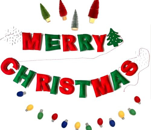 Grinalda de feltro de Natal vermelha e verde pré-cordada, faixa de Natal, decoração de festa de Natal, materiais de decoração de Natal para casa, escritório, festa, lareira (Feliz