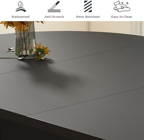 41 in-78 in Extendable Dining Room Table for 4-8, Round Expandable Kitchen Table with Fluted Base, Modern Oval Dinner Tables for Dining Room Kitchen Living Room (Black) - 3