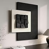 Large 3D Wood Textured Wall Art Decor, Black and White Modern Abstract Wooden Paintings Artwork for Walls, Minimalist Wall Decor for Living Room Hallway Dining Room Bedroom, Total Size 30x36 Inch
