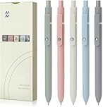 KANGSIT Gel Pens Black, 5Pcs 0.5mm Black Ink Fine Point Smooth Writing Pens with Silicone Grip, High-End Series Retractable Pens for Journaling Note Taking, Cute Office School Supplies - Morandi