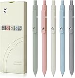 KANGSIT Gel Pens Black, 5Pcs 0.5mm Black Ink Fine Point Smooth Writing Pens with Silicone Grip, High-End Series Retractable Pens for Journaling Note Taking, Cute Office School Supplies - Morandi