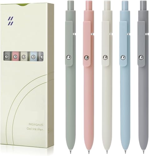 Gel Pens Black, 5Pcs 0.5mm Black Ink Fine Point Smooth Writing Pens, High-End Series Retractable Pens for Journaling Note Taking, Cute Office School Supplies (Morandi)
