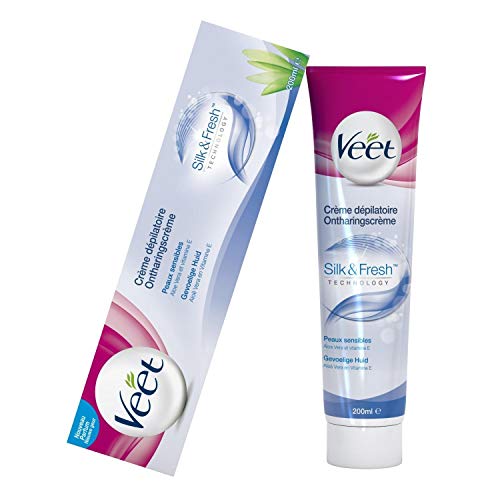 VEET Lote de 5 cremas depilatorias, pieles sensibles Silk and Fresh Tube de 200 ml