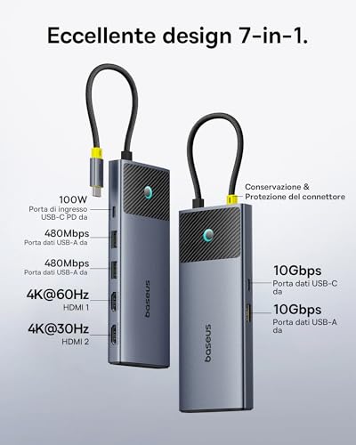 Adattatore 7 in 1 USB C Hub Dual HDMI per MacOS con 2 HDMI, 10 Gbps USB-A e C, 2 USB-A 3.0, 100 W PD, Docking Station per Laptop MacBook Pro Air M1 M2 M3 - Hub USB - Immagine 1